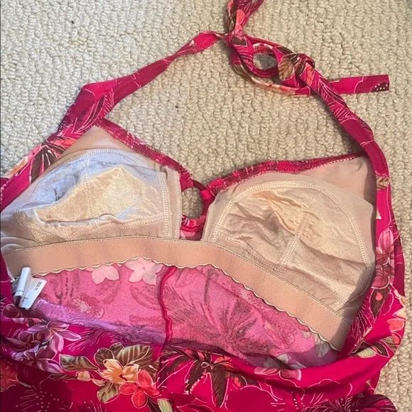 Pink Floral Halter Tankini Top - Picture 5 of 7